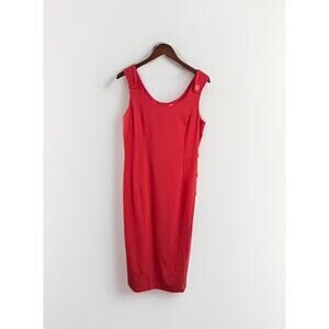Vintage Kathie Lee Dress Womens 10 Coral Midi Button Slit Accent